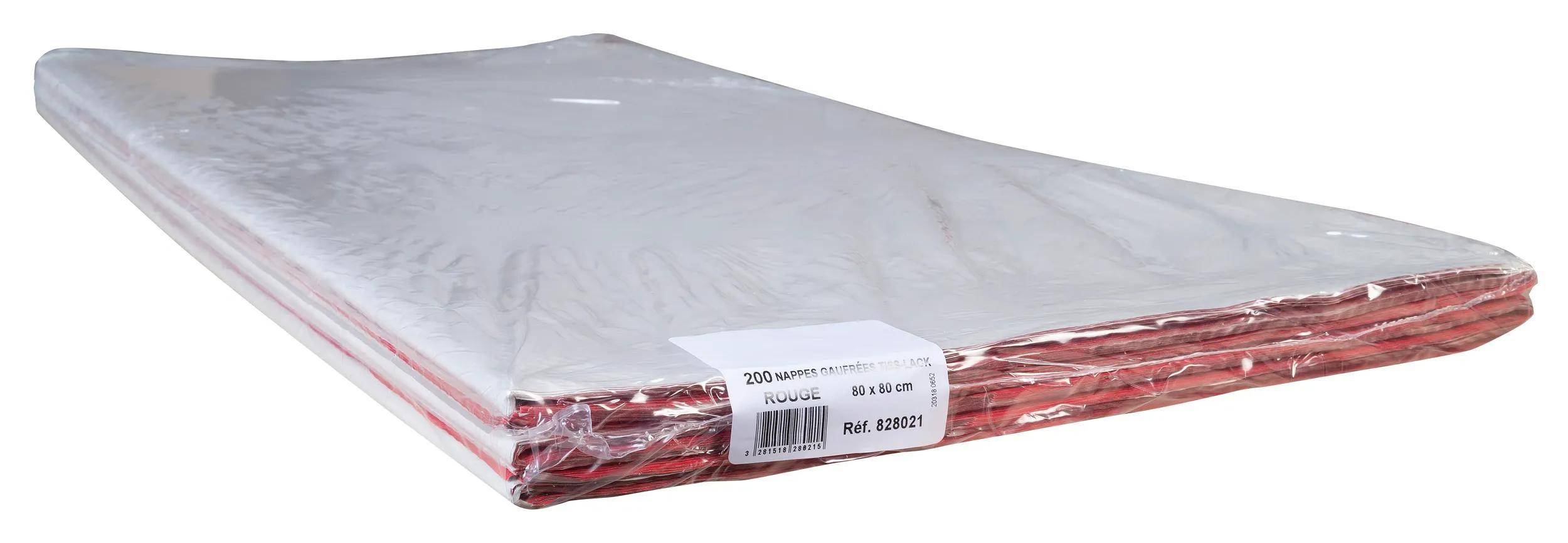 Packung rote Papierservietten, beschriftet mit „200 Nappes