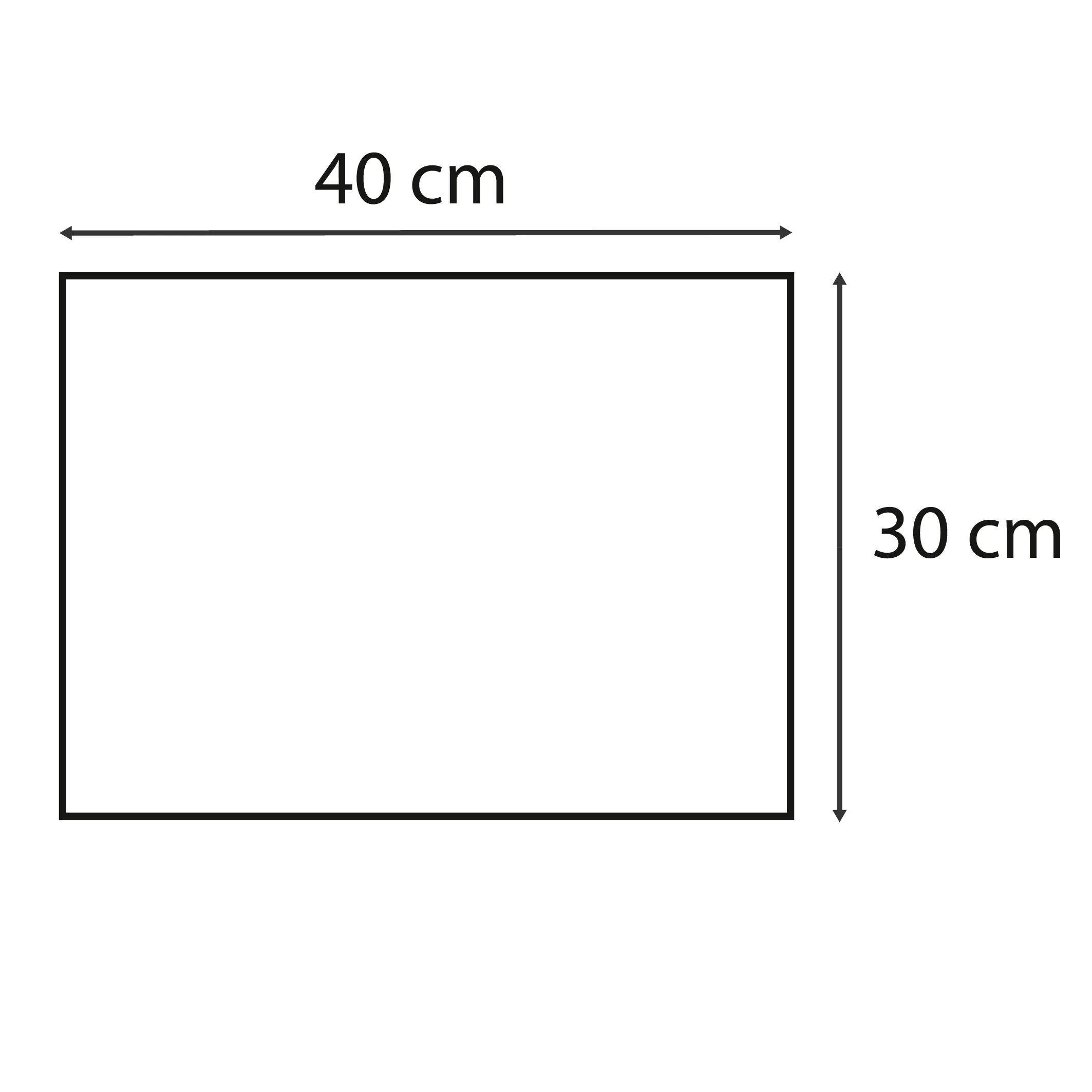 Ein Rechteck mit beschrifteten Abmessungen: 40 cm breit und 30 cm hoch.