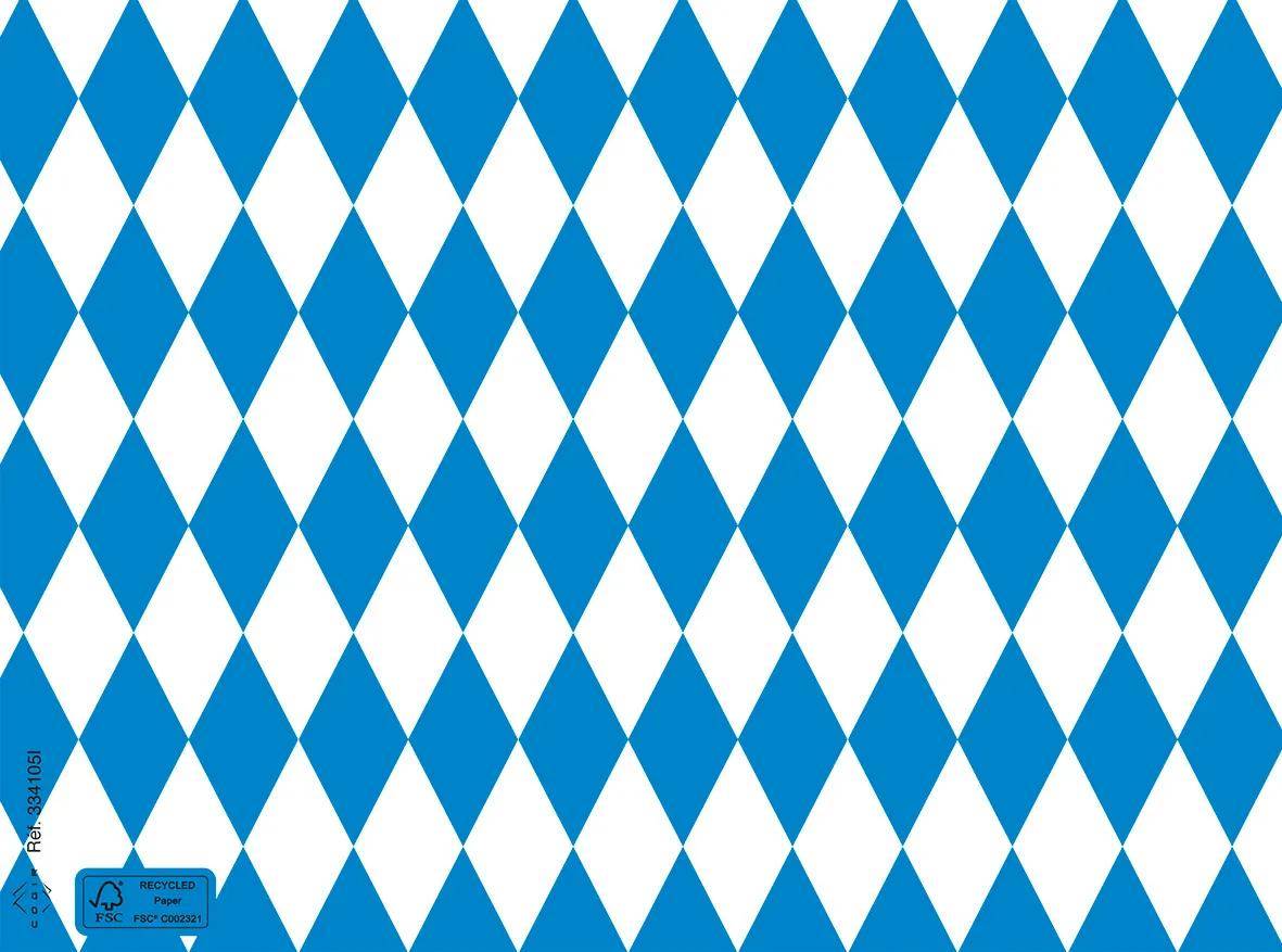 Ein sich wiederholendes Muster aus blauen und weißen Rauten, die in einem Schachbrettmuster angeordnet sind.