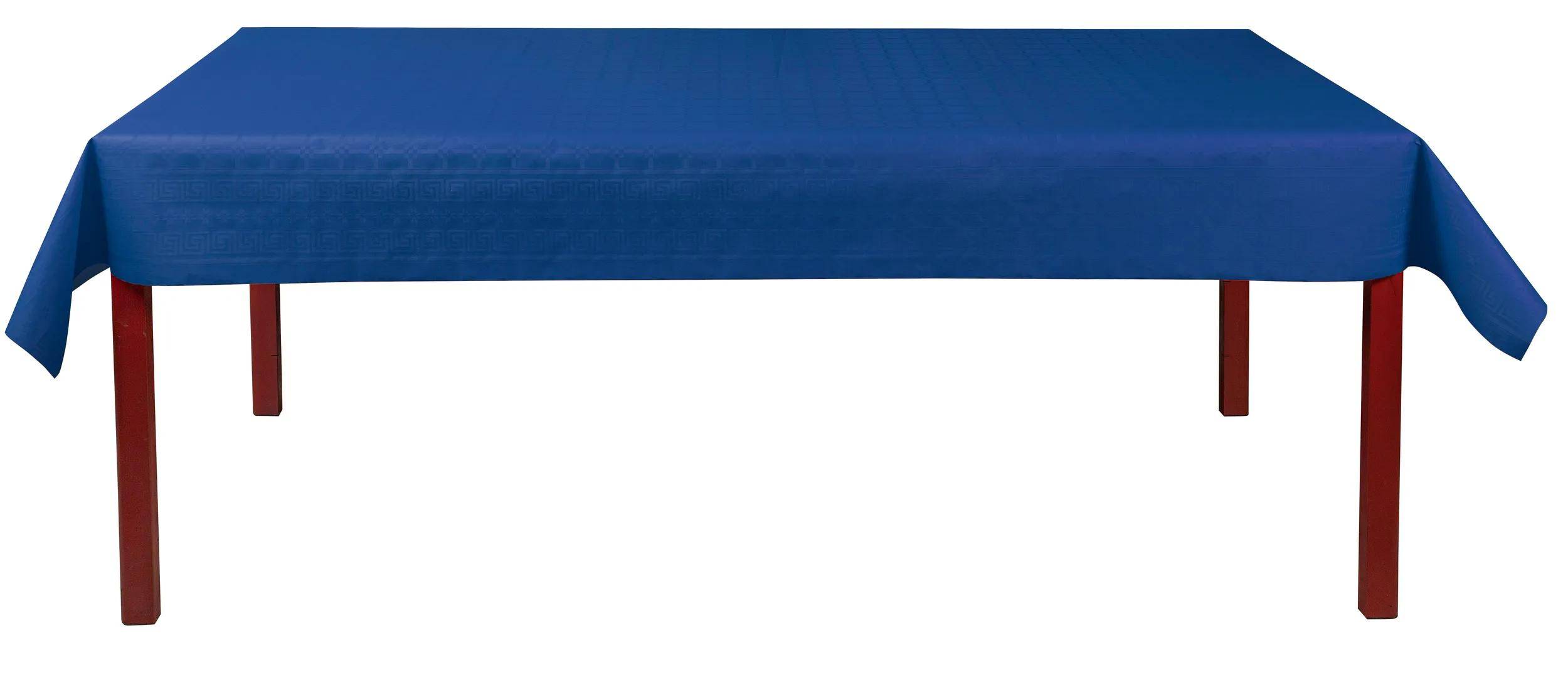 Ein dunkelblau rechteckiges Tischtuch mit einem subtilen geometrischen Muster.