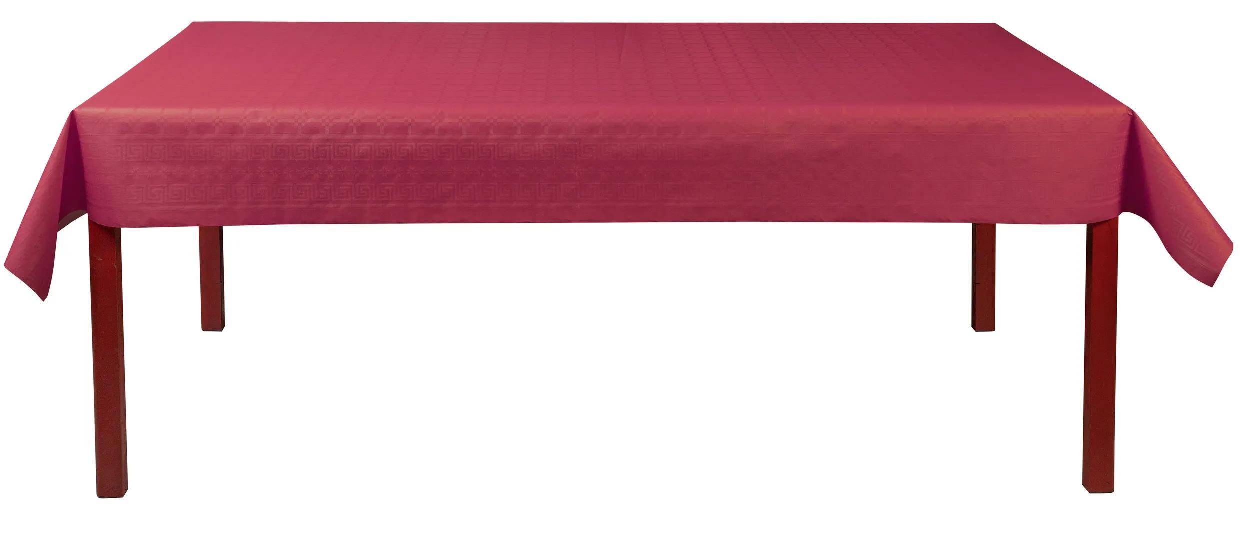 Rote strukturierte Tischdecke mit einem subtilen geometrischen Muster.