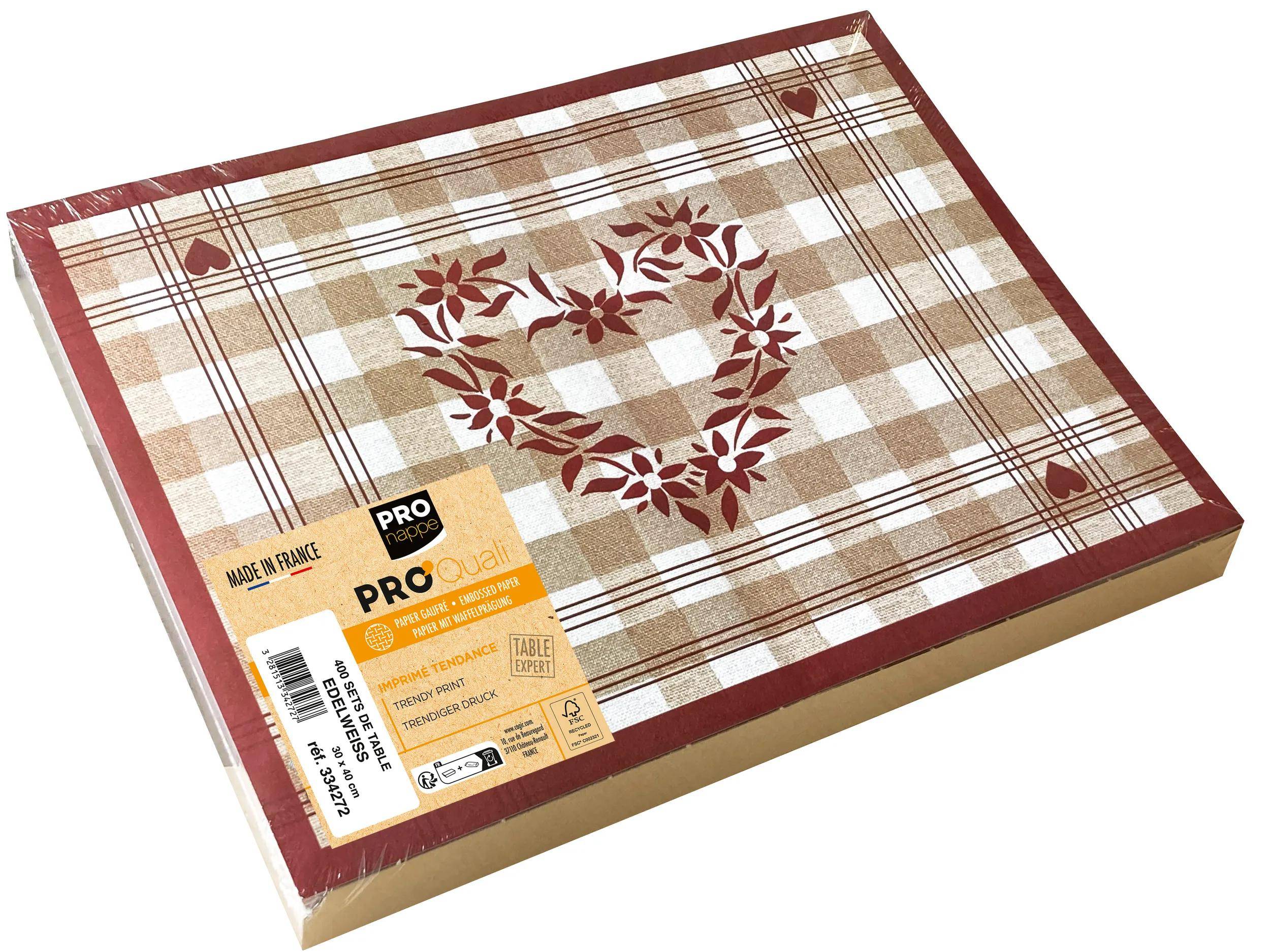 Pronappe Schachtel 400 Dekor-Tischsets, RC 80g, 30x40cm Edelweiß 334272I