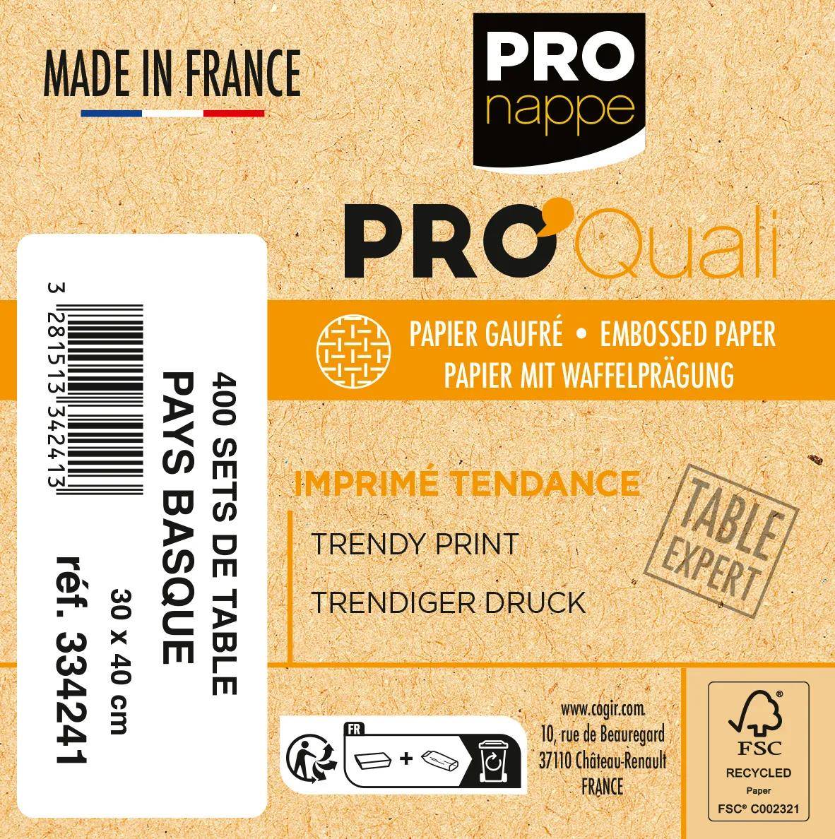 Pronappe Schachtel 400 Dekor-Tischsets, RC 80g, 30x40cm Baskenland 334241I