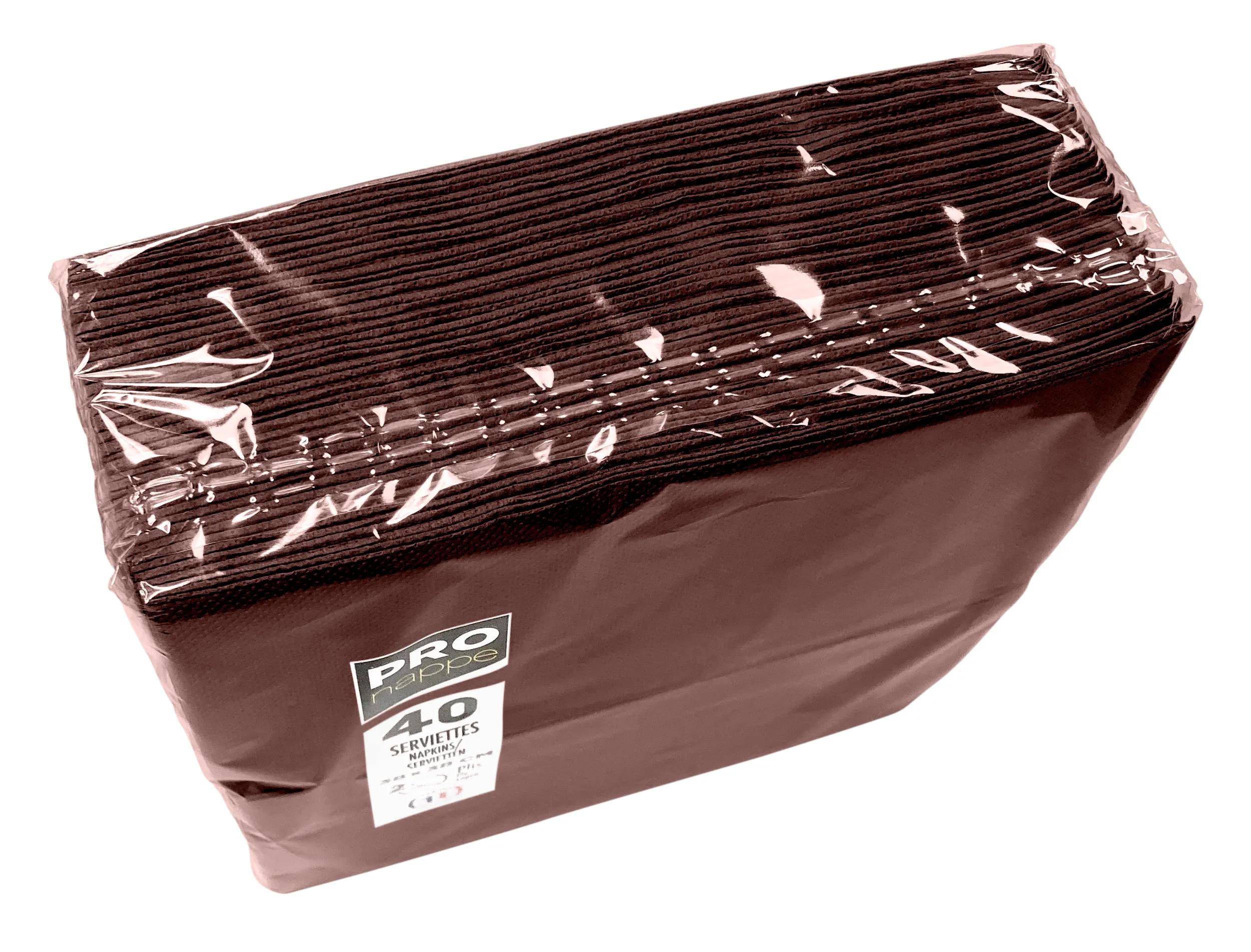 Eine Packung mit 40 dunkelbraunen Servietten in Kunststoff verpackt, mit der Bezeichnung „Pro Choice