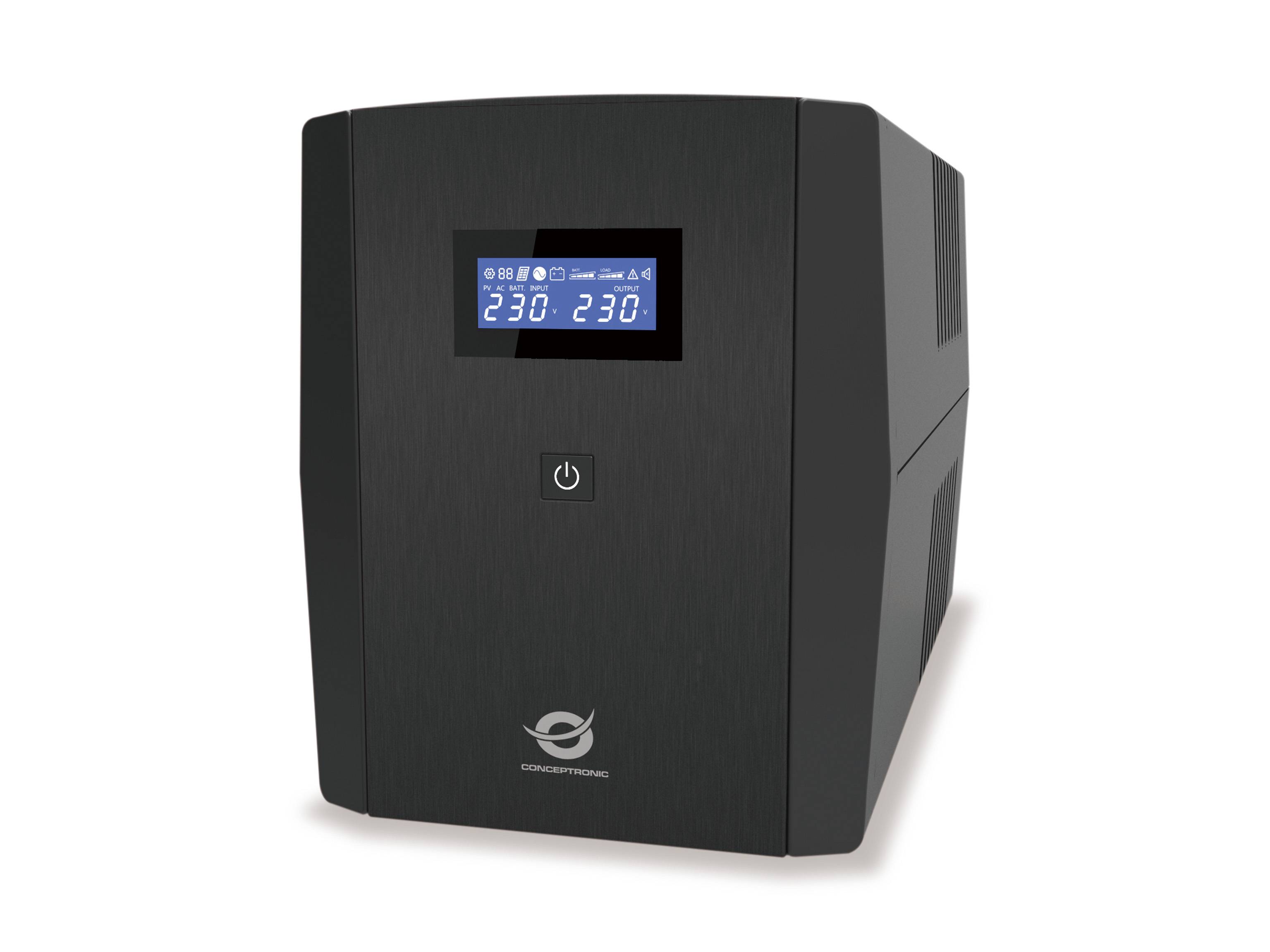 Conceptronic ZEUS04G 2200VA 1320W USV, 4x UK-Steckdosen, HID-USB, RJ45 Ein/Aus, mit AVR-Funktion, Line-Interaktiv, 2,2 kVA, 1320 W, 220 V, 240