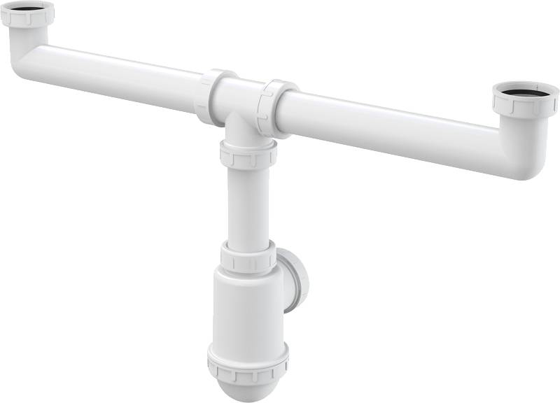 Alcadrain Doppelspülbeckensiphon mit einer Überwurfmutter 6/4"