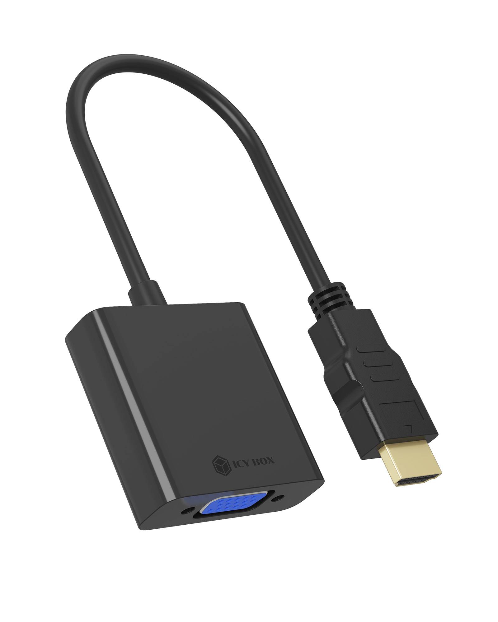 USB-C zu VGA-Adapterkabel mit kompaktem schwarzem Konvertergehäuse und VGA-Buchse.