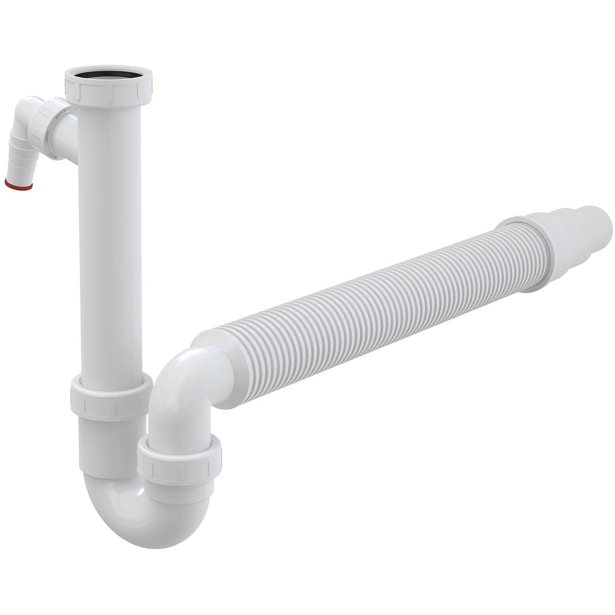 Alcadrain Röhrengeruchverschluss mit einer Überwurfmutter 6/4", einem Geräteanschluss und flexiblem Abgang