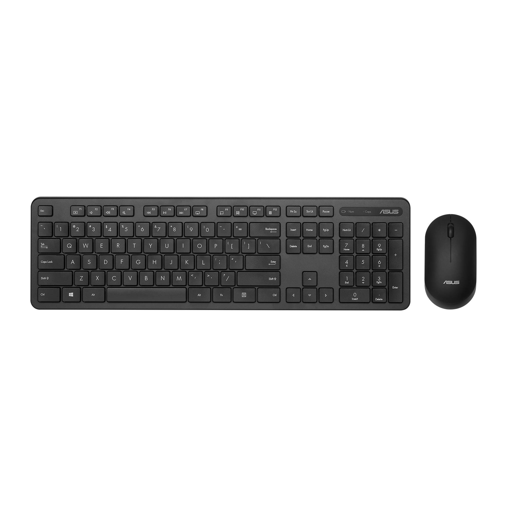 ASUS CW100, Volle Größe (100%), Kabellos, RF kabellos + USB, Optischer Schlüsselschalter, Schwarz, Maus enthalten