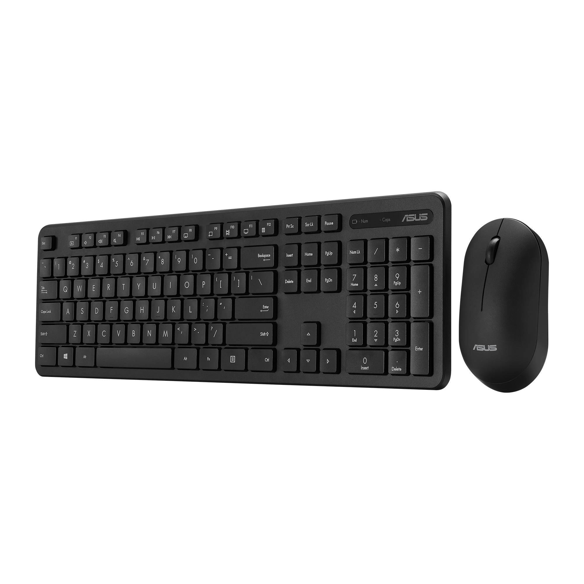 ASUS CW100, Volle Größe (100%), Kabellos, RF kabellos + USB, Optischer Schlüsselschalter, Schwarz, Maus enthalten