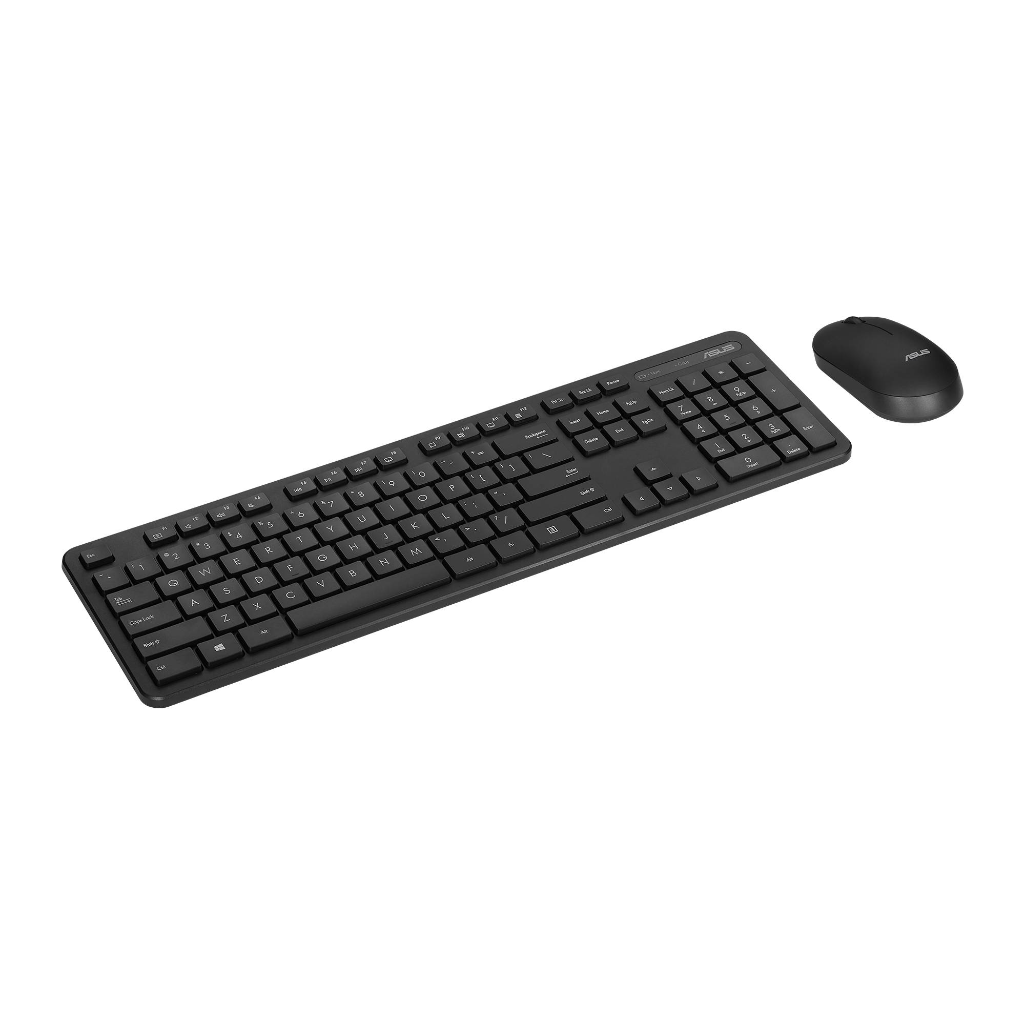 ASUS CW100, Volle Größe (100%), Kabellos, RF kabellos + USB, Optischer Schlüsselschalter, Schwarz, Maus enthalten
