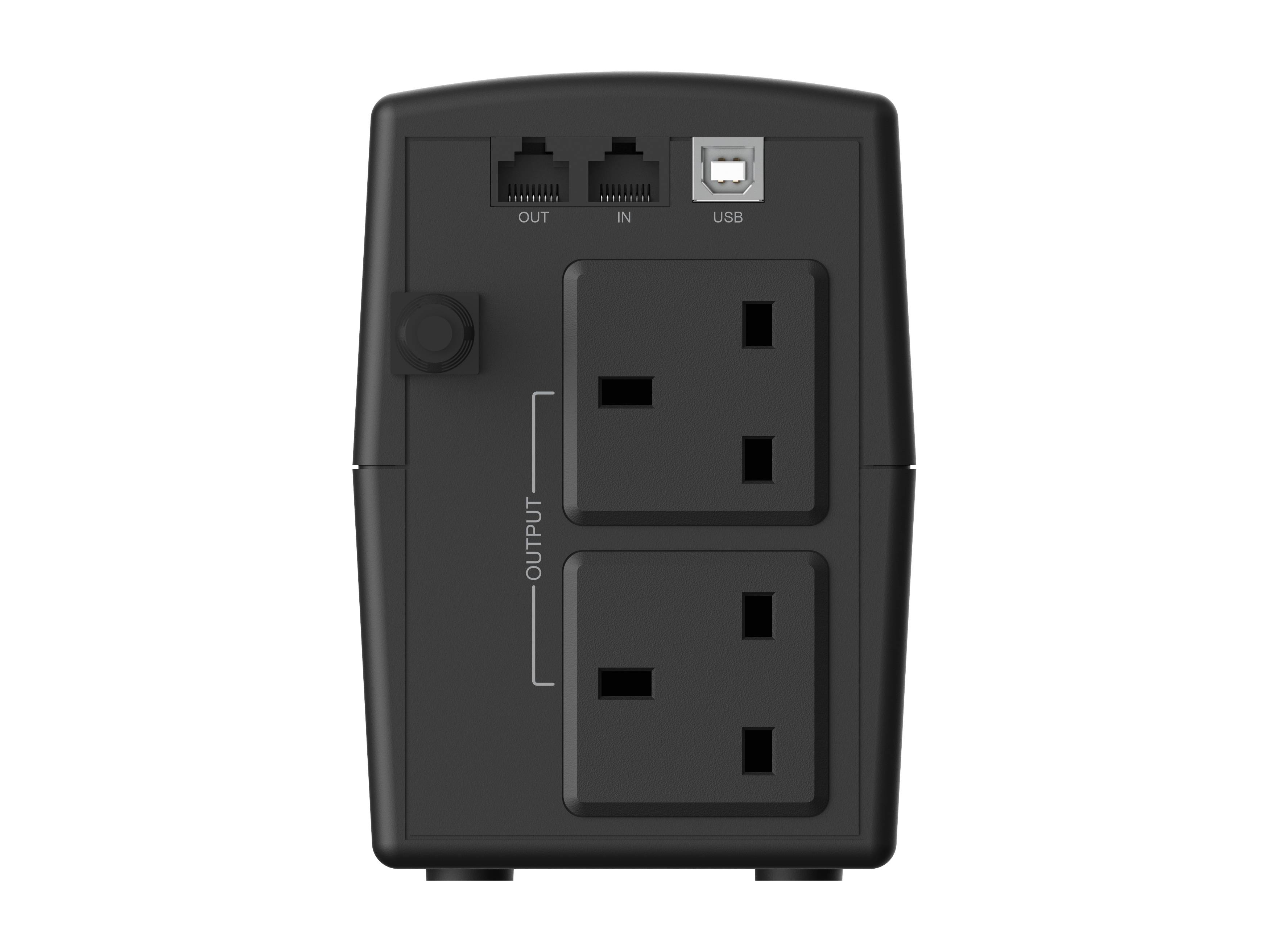 Conceptronic ZEUS01G 650VA 360W USV, 2x UK-Steckdosen, HID-USB, RJ45 Ein/Aus, mit AVR-Funktion, Line-Interaktiv, 0,65 kVA, 360 W, 220 V, 240 V, 220