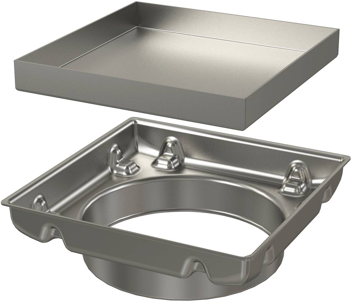 AlcaDrain Aufstockelement des Aufsatzes + Beidseitiger Rost 130×130 mm, Edelstahl
