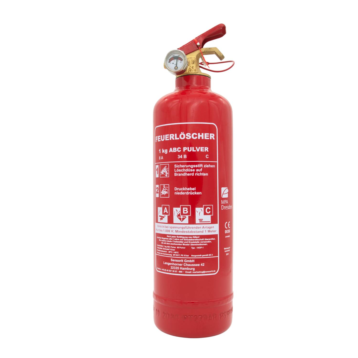 1kg Pulverlöscher, Feuerlöscher, Autolöscher, ABC Pulver, Pulver Feuerlöscher inkl. Halterung und Prüfschild