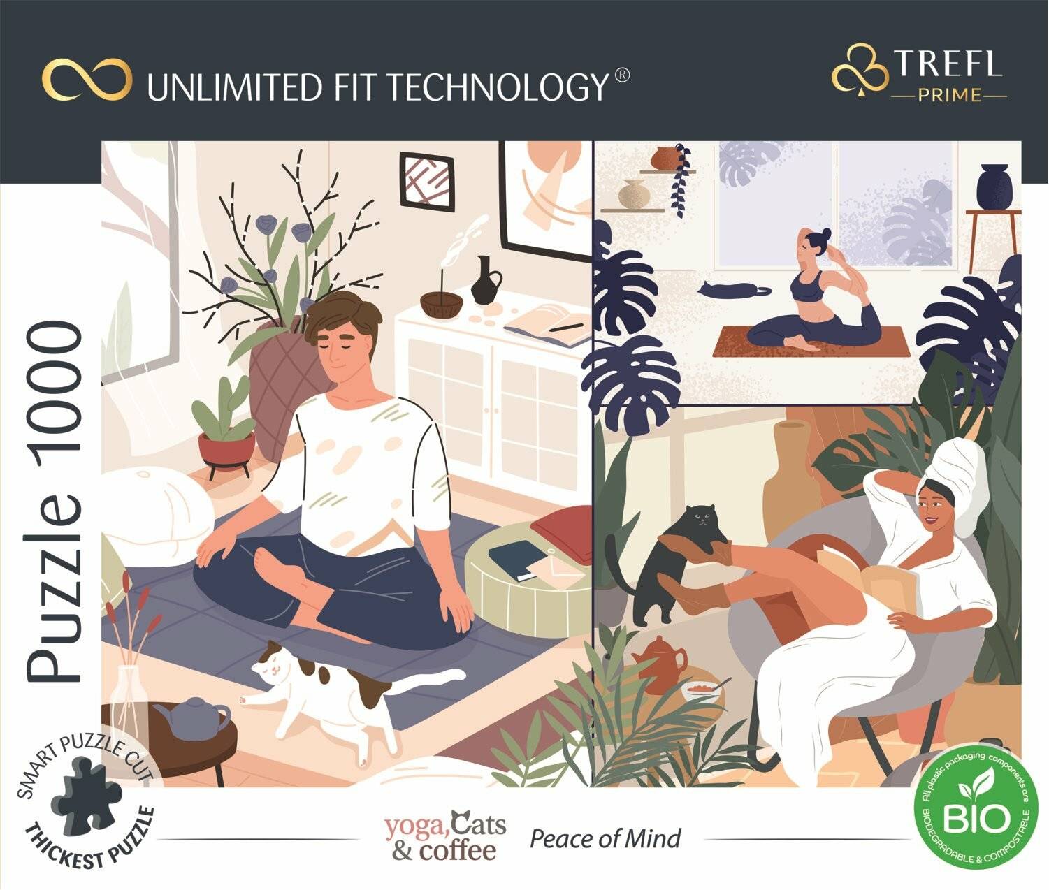 TREFL Puzzle UFT Yoga, Cats & Coffee: Seelenfrieden 1000 Teile