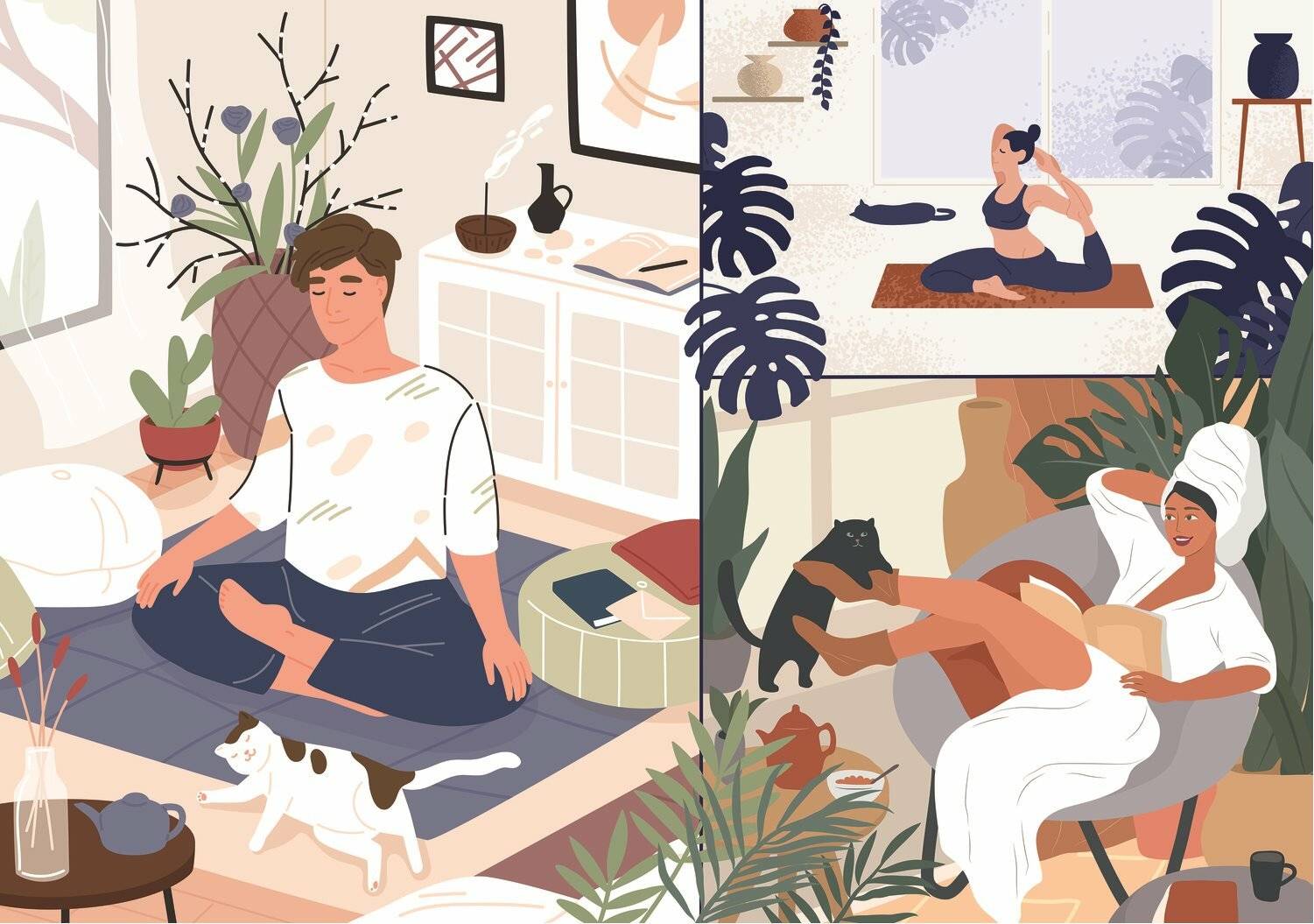 TREFL Puzzle UFT Yoga, Cats & Coffee: Seelenfrieden 1000 Teile