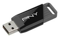 Ein schwarzer USB-Stick mit dem 'PNY'-Logo.