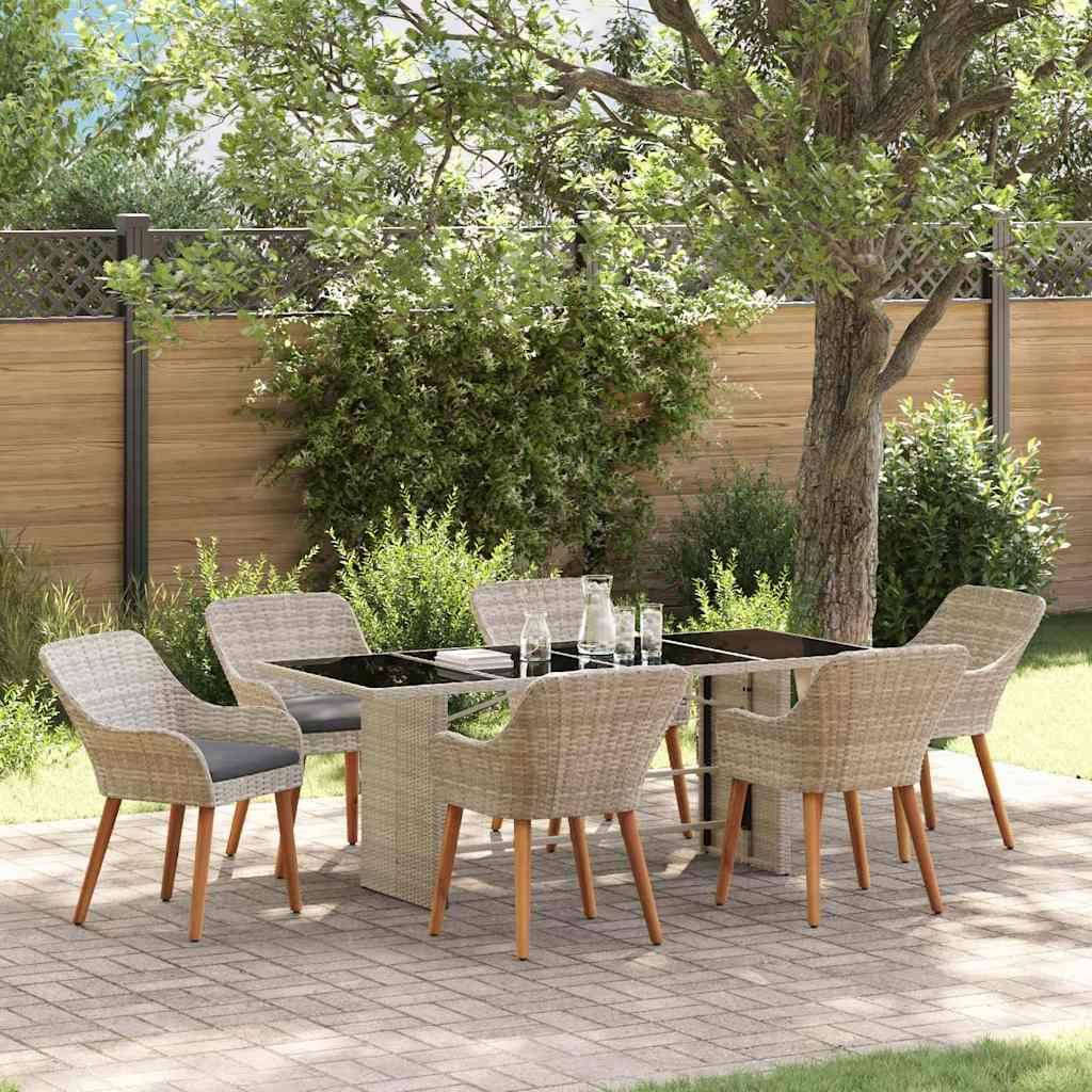 vidaXL Garten Essgruppe 7 pcs Hellgrau Poly-Rattan