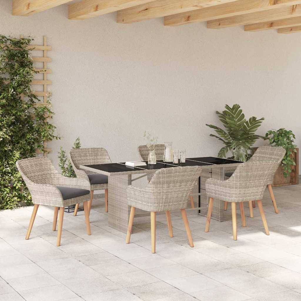 vidaXL Garten Essgruppe 7 pcs Hellgrau Poly-Rattan