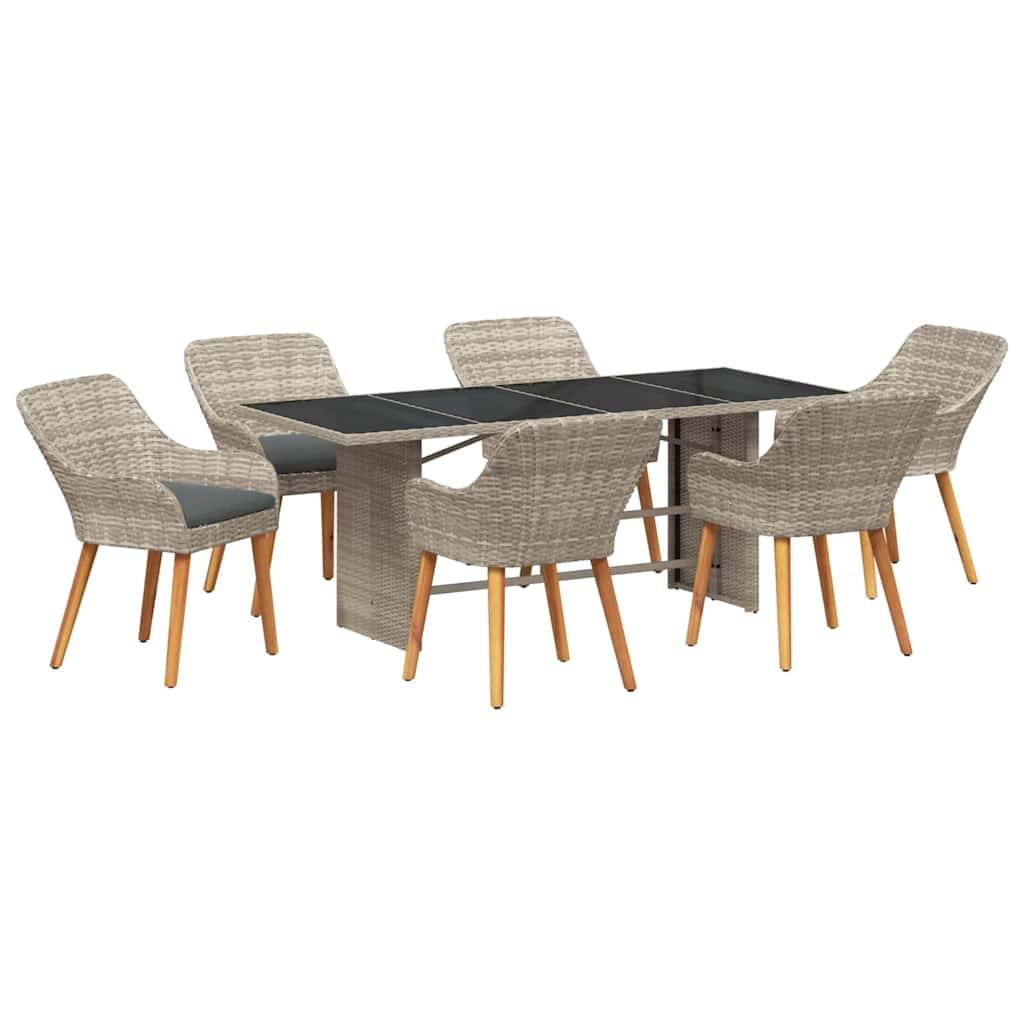 vidaXL Garten Essgruppe 7 pcs Hellgrau Poly-Rattan
