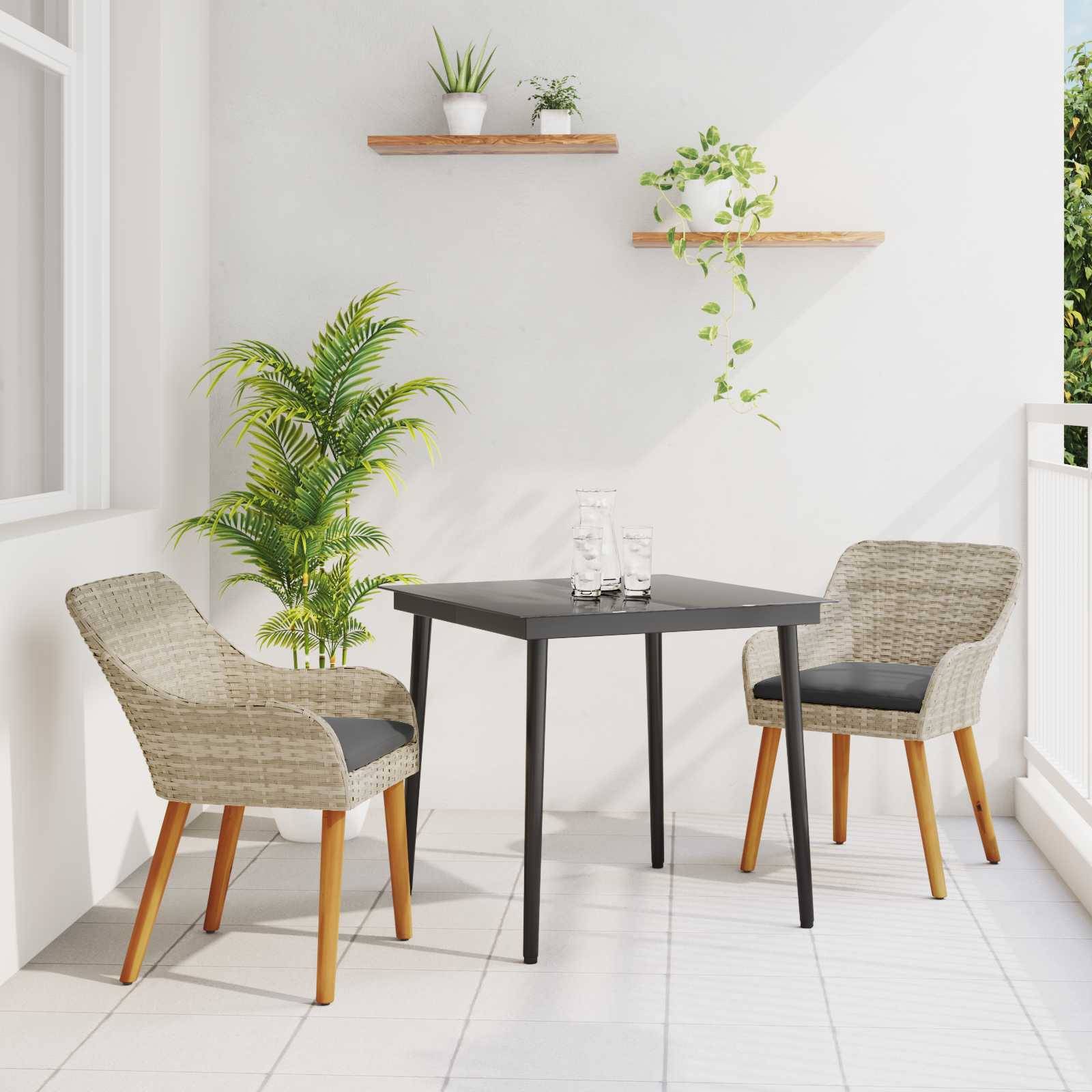 vidaXL Garten Essgruppe mit Kissen 3 pcs Hellgrau Poly-Rattan