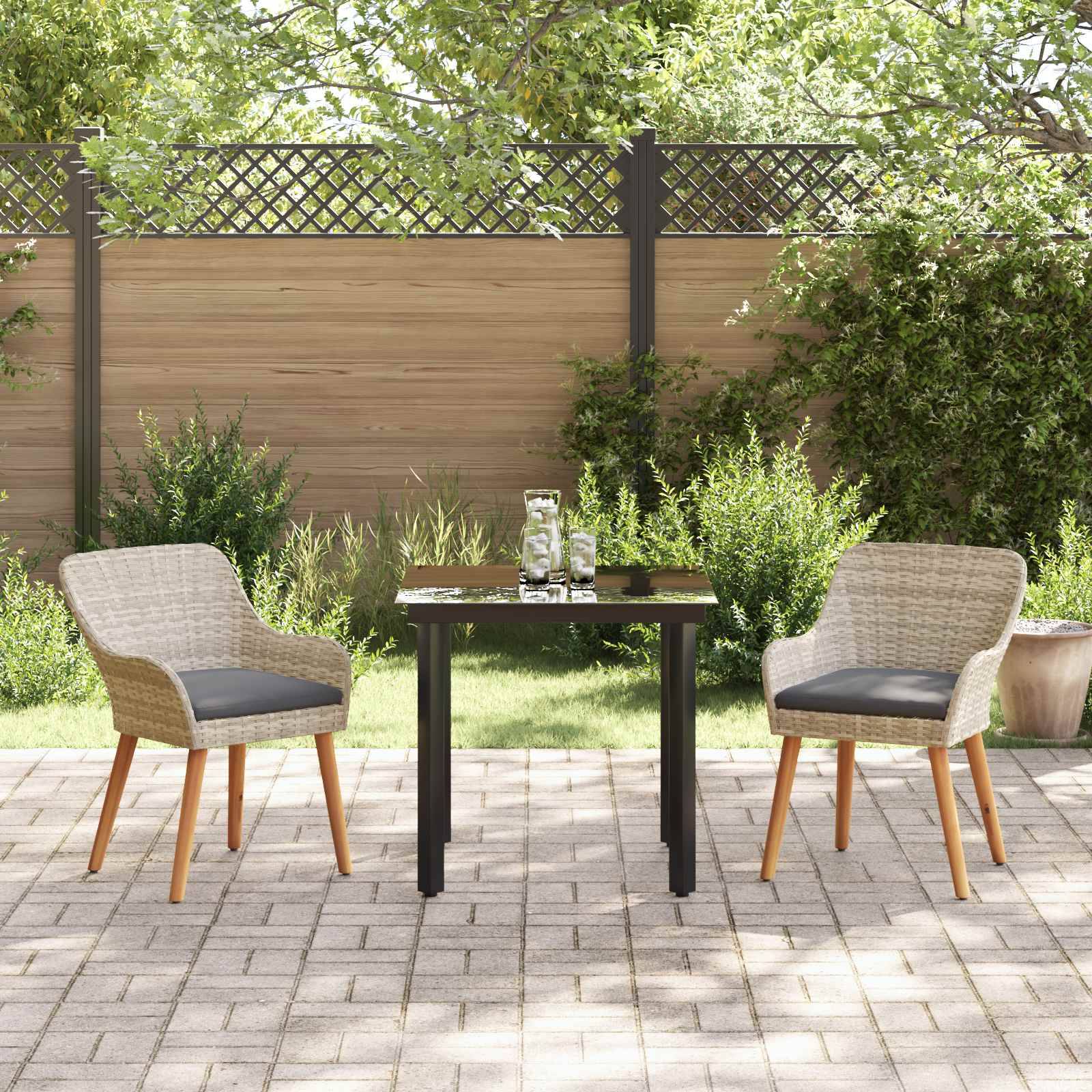 vidaXL Garten Essgruppe mit Kissen 3 pcs Hellgrau Poly-Rattan