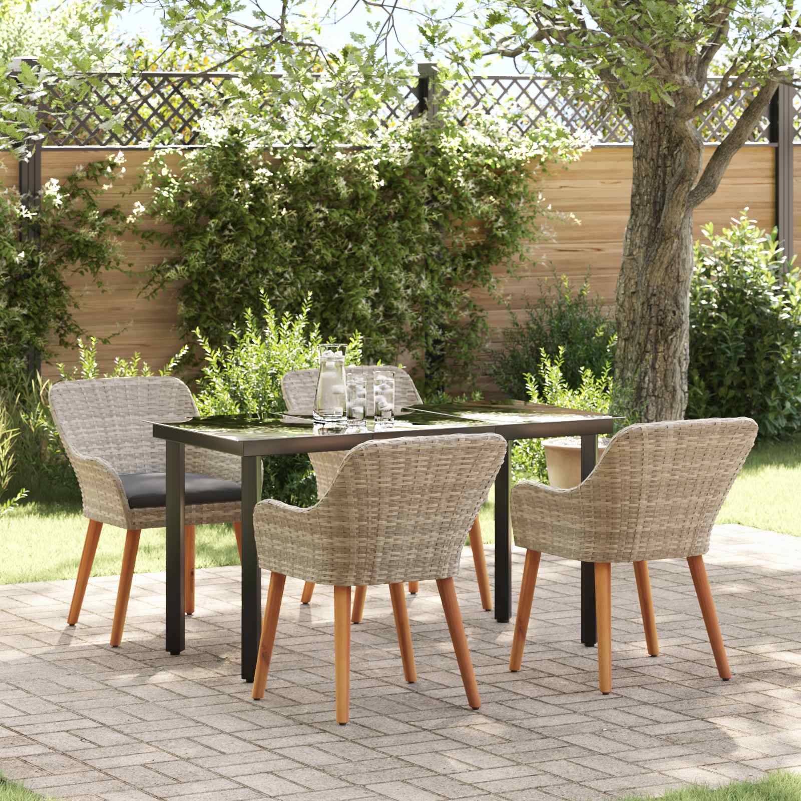 vidaXL Garten Essgruppe mit Kissen 5 pcs Hellgrau Poly-Rattan