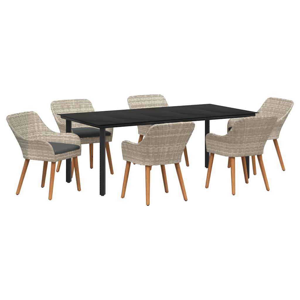 vidaXL Garten Essgruppe mit Kissen 7 pcs Hellgrau Poly-Rattan