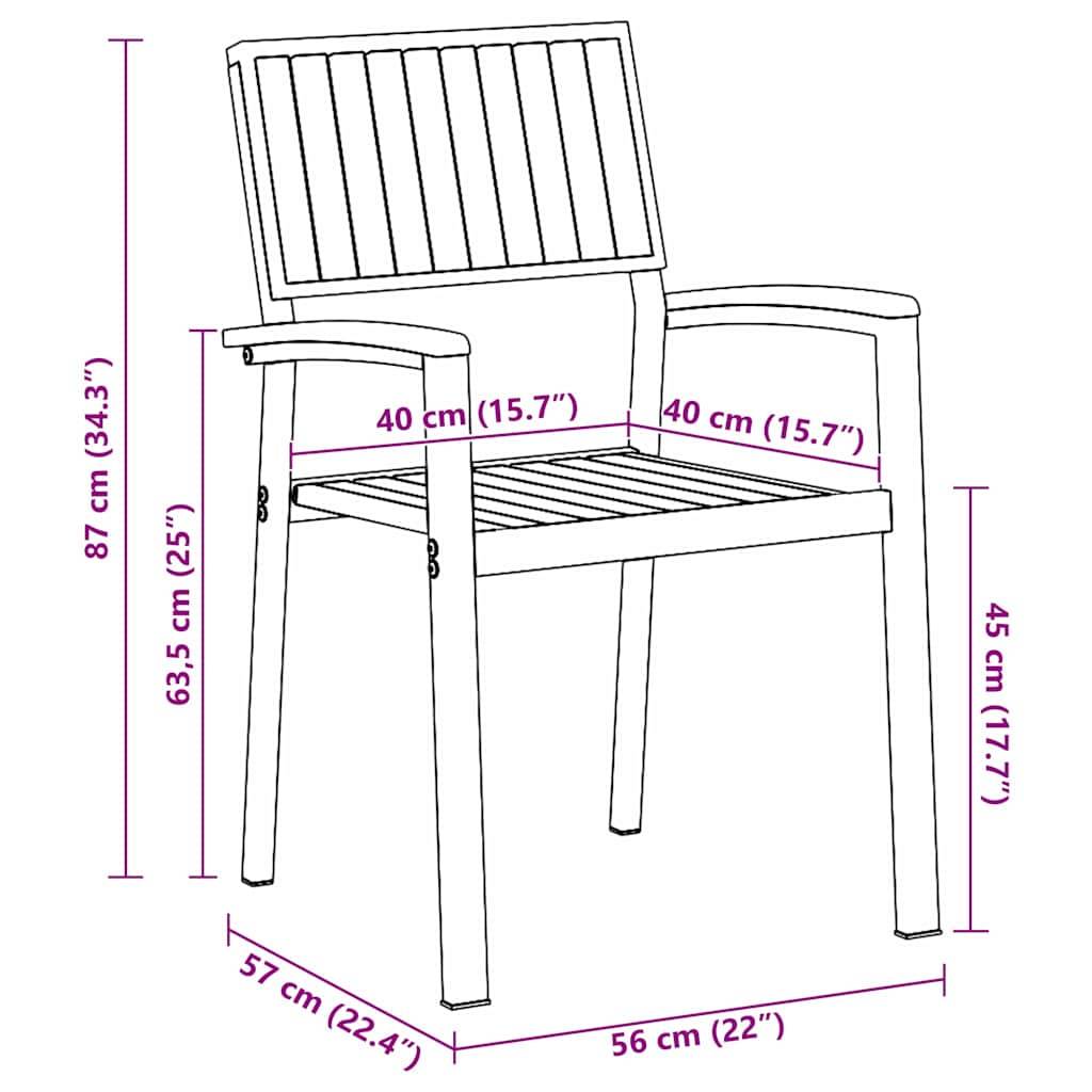 Abbildung eines Stuhls mit Maßen: Höhe 87 cm, Sitzhöhe 63,5 cm, Sitzbreite 40 cm, Frontbreite 57 cm, Tiefe 56 cm und Armlehnenhöhe 45 cm.