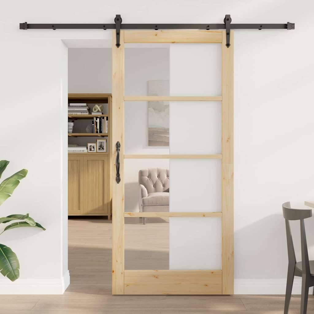 vidaXL Schiebetür ORKDAL Natur 93 x 202 cm Massivholz Kiefer und Glas