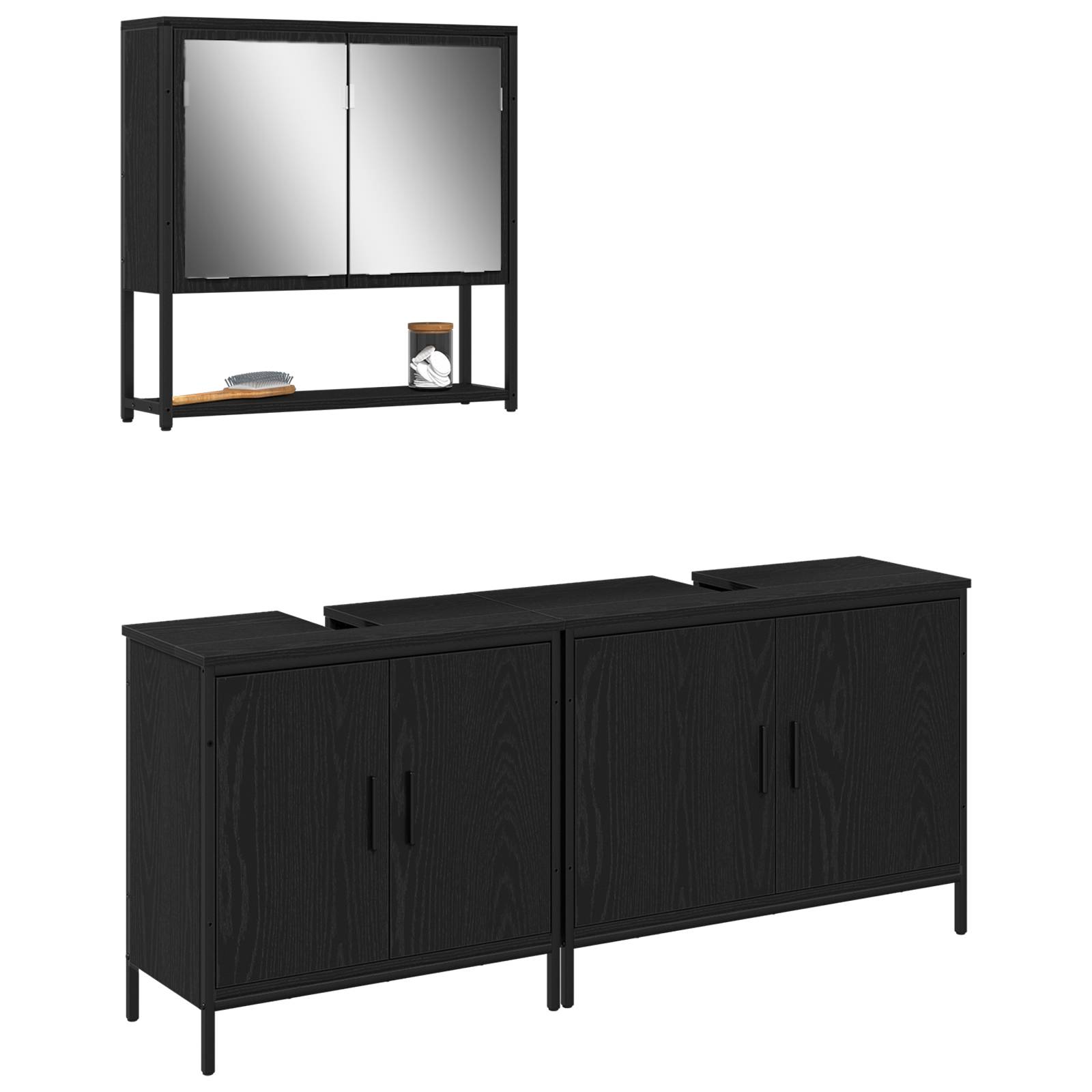 vidaXL Badezimmermöbel-Set mit Regal 3 pcs Schwarz Holzwerkstoff
