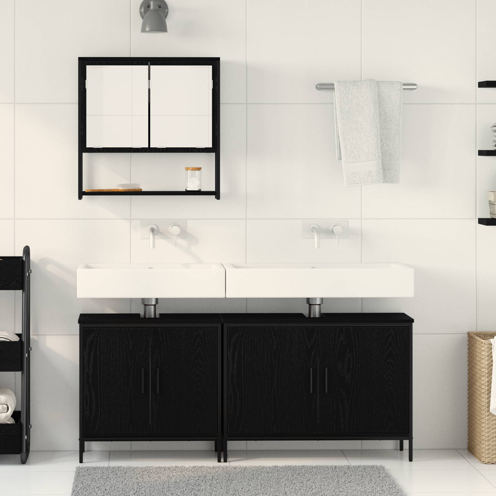 vidaXL Badezimmermöbel-Set mit Regal 3 pcs Schwarz Holzwerkstoff
