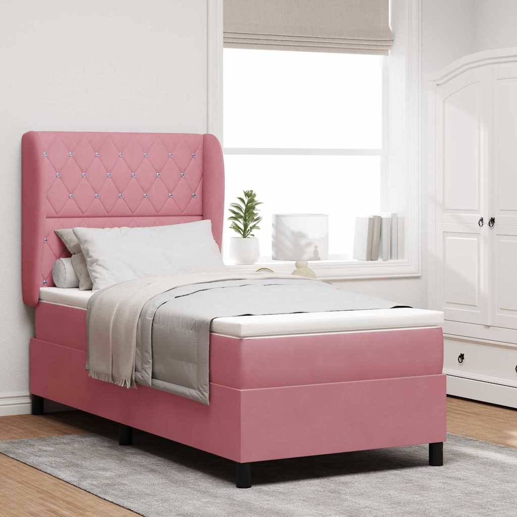 vidaXL Boxspringbett mit Matratze mit Kopfteil Rosa 190 x 90 cm Samt