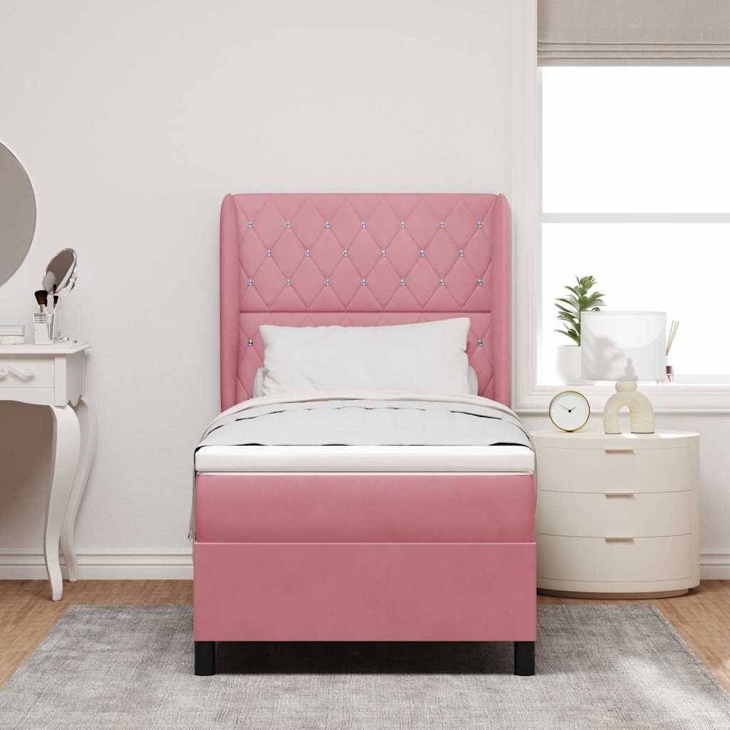 vidaXL Boxspringbett mit Matratze mit Kopfteil Rosa 190 x 90 cm Samt