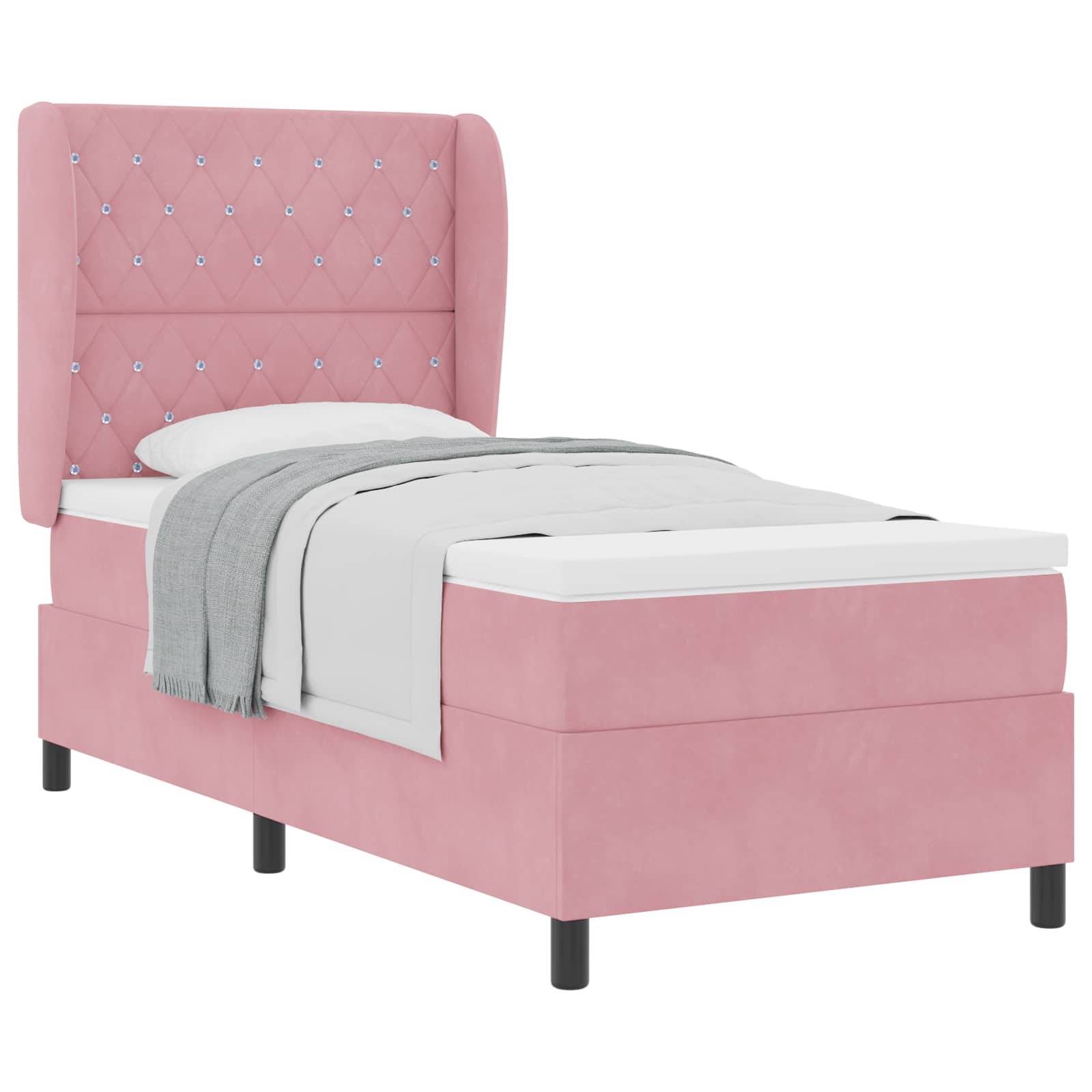 vidaXL Boxspringbett mit Matratze mit Kopfteil Rosa 190 x 90 cm Samt