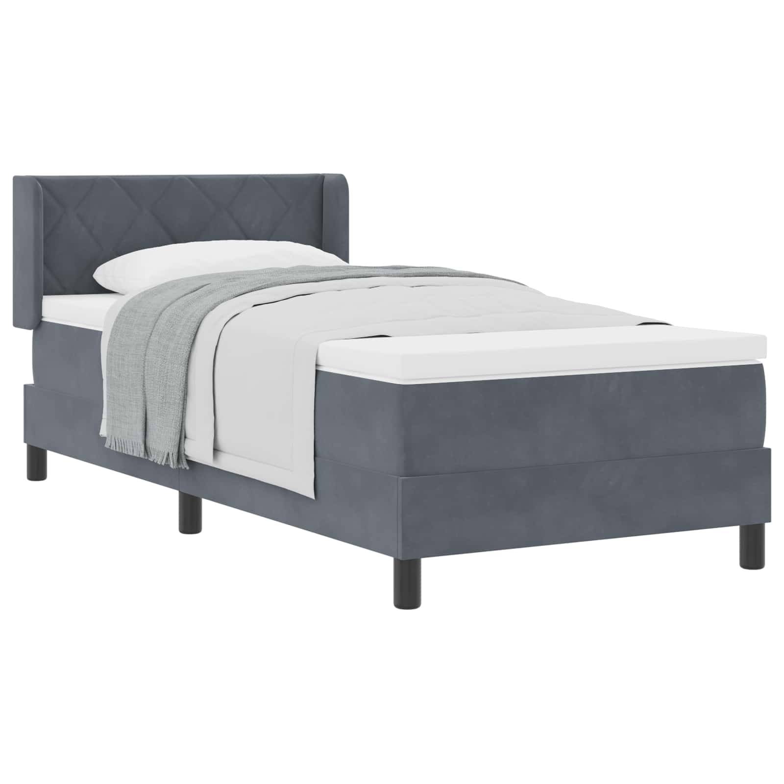 vidaXL Boxspringbett mit Kopfteil Dunkelgrau 200 x 90 cm Samt