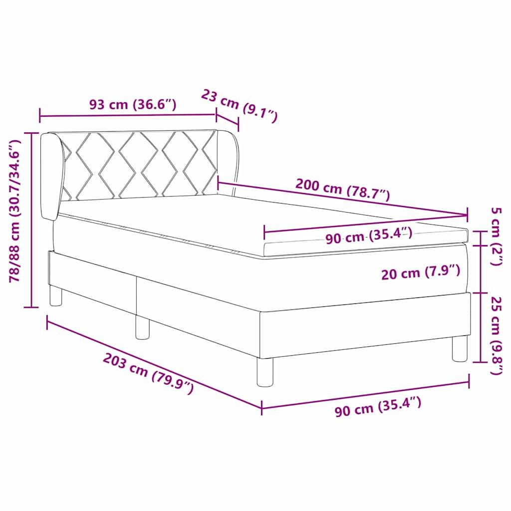 vidaXL Boxspringbett mit Kopfteil Dunkelgrau 200 x 90 cm Samt