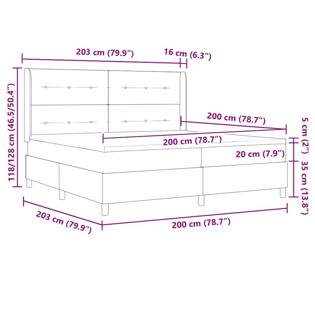 vidaXL Boxspringbett mit LED-Lichtleisten Dunkelgrün 200 x 200 cm Samt