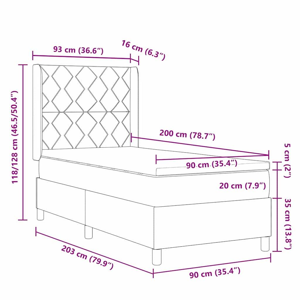 vidaXL Boxspringbett mit Kopfteil Dunkelgrün 90 x 200 cm Samt