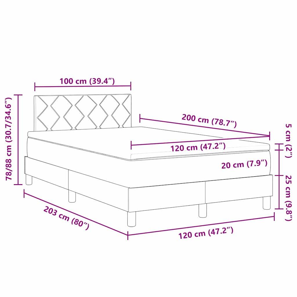 vidaXL LED Boxspringbett mit Kopfteil Dunkelgrau 120 x 200 cm Stoff