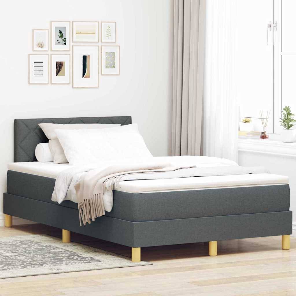 vidaXL LED Boxspringbett mit Kopfteil Dunkelgrau 120 x 200 cm Stoff