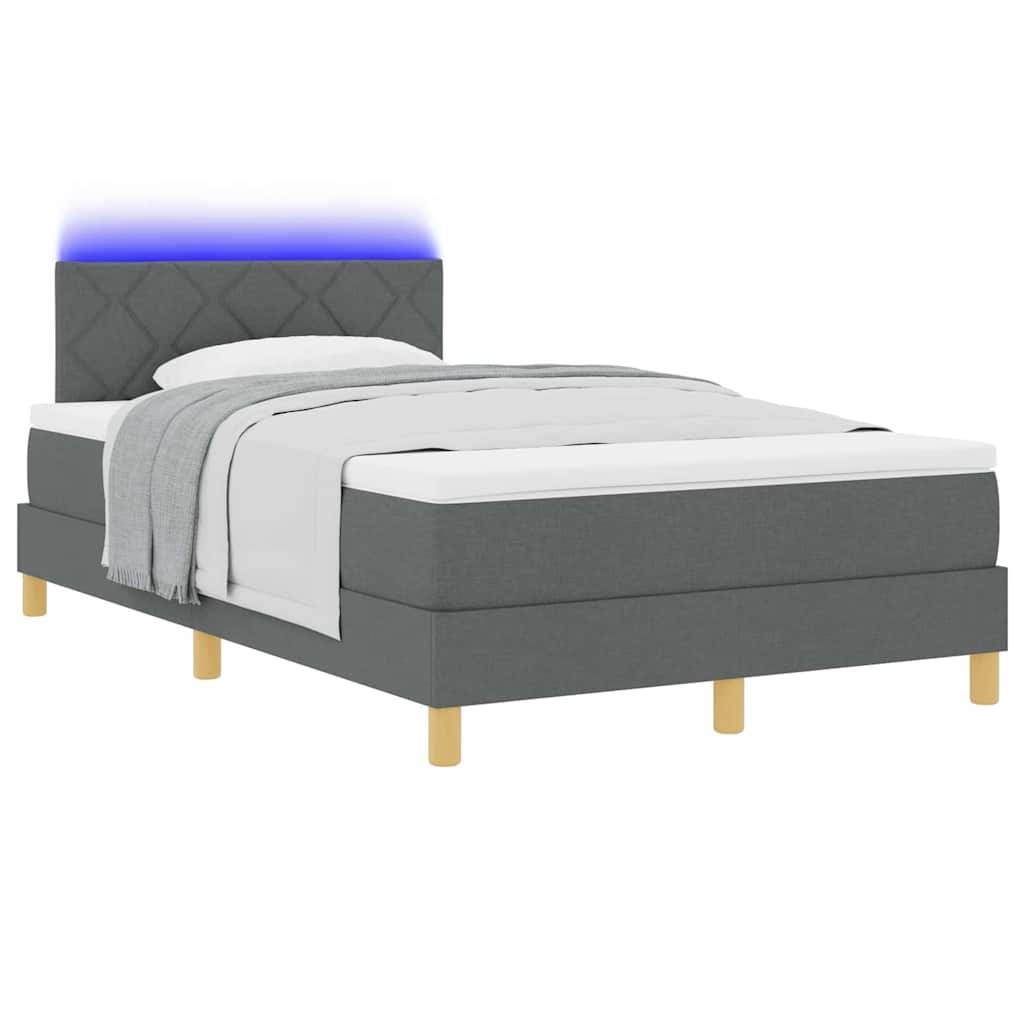 vidaXL LED Boxspringbett mit Kopfteil Dunkelgrau 120 x 200 cm Stoff