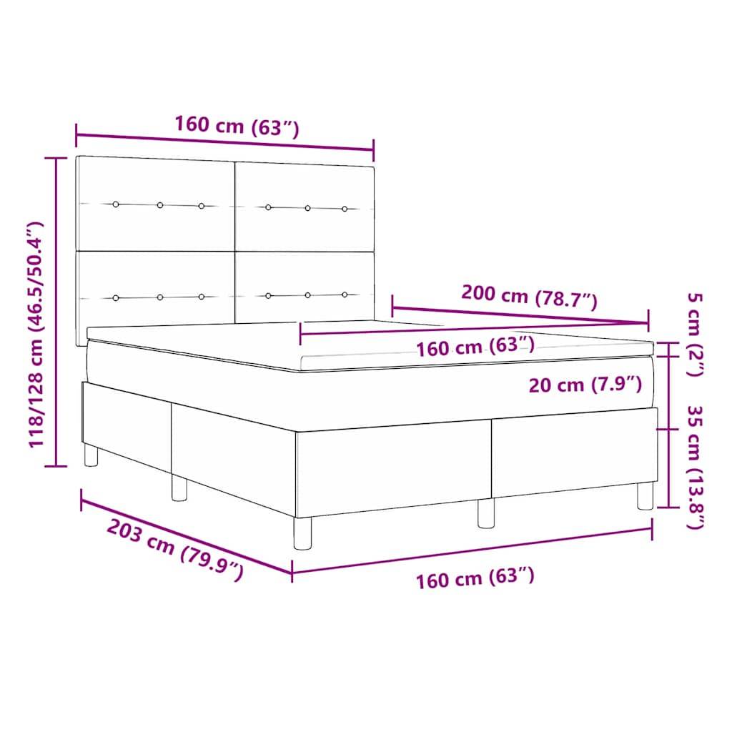 vidaXL LED Boxspringbett mit Kopfteil Schwarz 160 x 200 cm Stoff