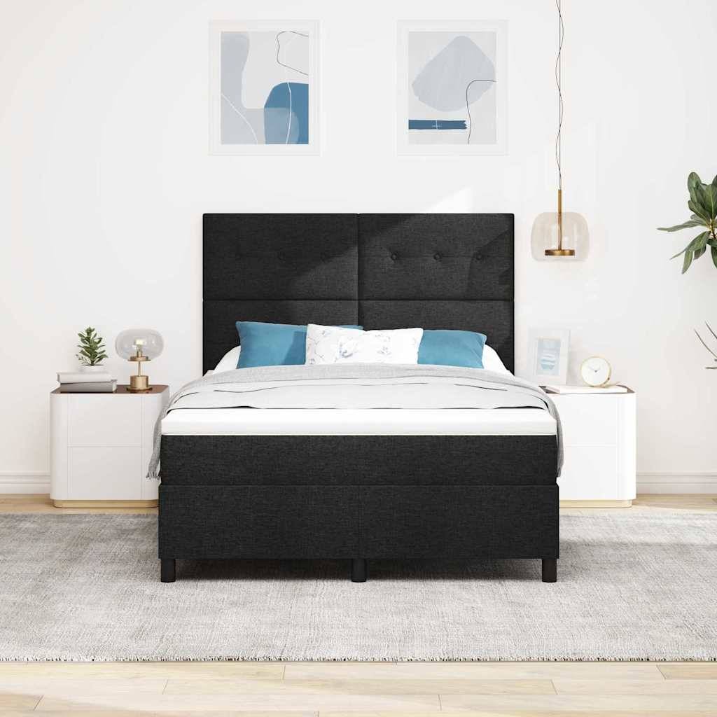vidaXL Boxspringbett mit LED-Lichtleisten Schwarz 160 x 200 cm Stoff