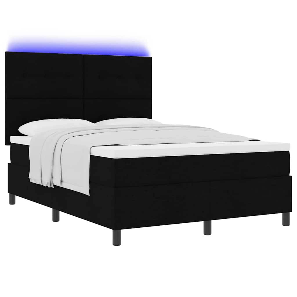vidaXL Boxspringbett mit LED-Lichtleisten Schwarz 160 x 200 cm Stoff