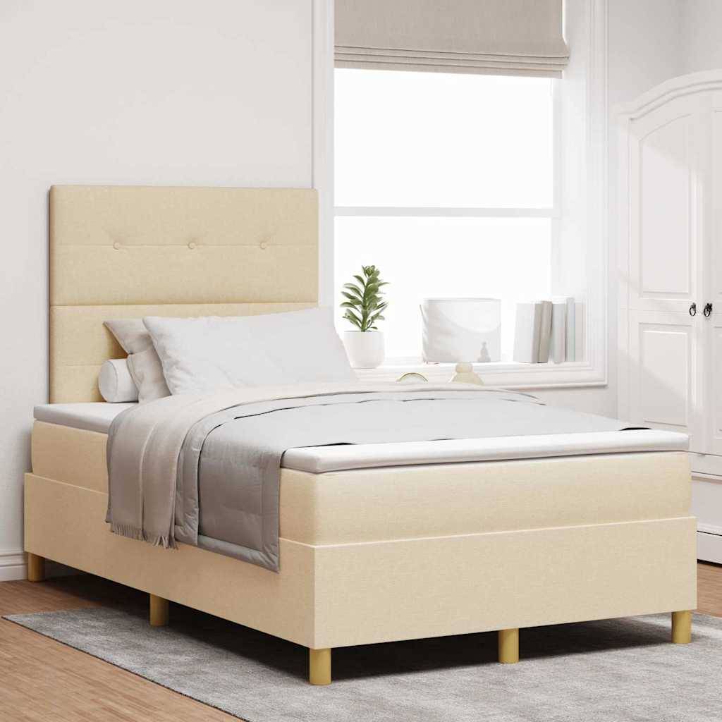vidaXL LED Boxspringbett mit Kopfteil Creme 120 x 190 cm Stoff