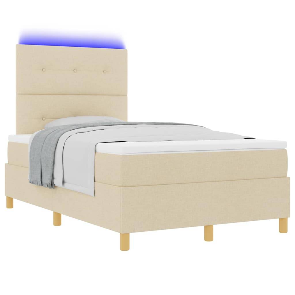 vidaXL LED Boxspringbett mit Kopfteil Creme 120 x 190 cm Stoff