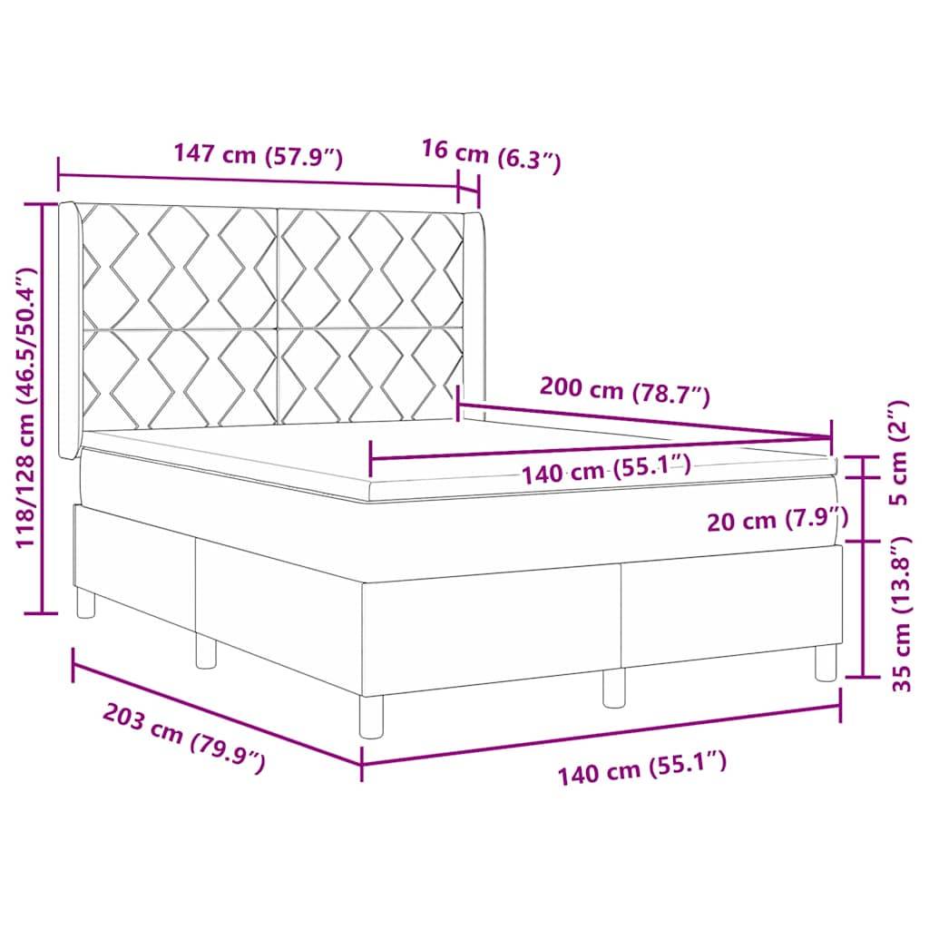 vidaXL Boxspringbett mit LED-Lichtleisten Dunkelgrün 140 x 200 cm Samt