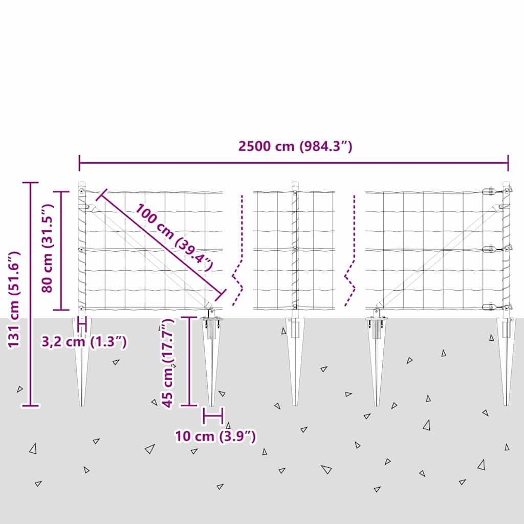 vidaXL Zaun mit Pfosten Grau 0,8 x 25 m Stahl