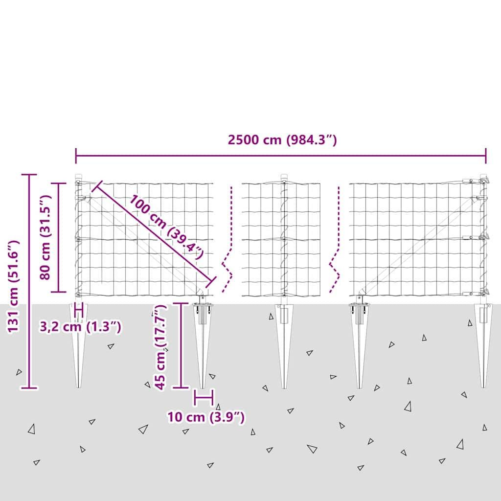 vidaXL Zaun mit Pfosten Grau 0,8 x 25 m Stahl
